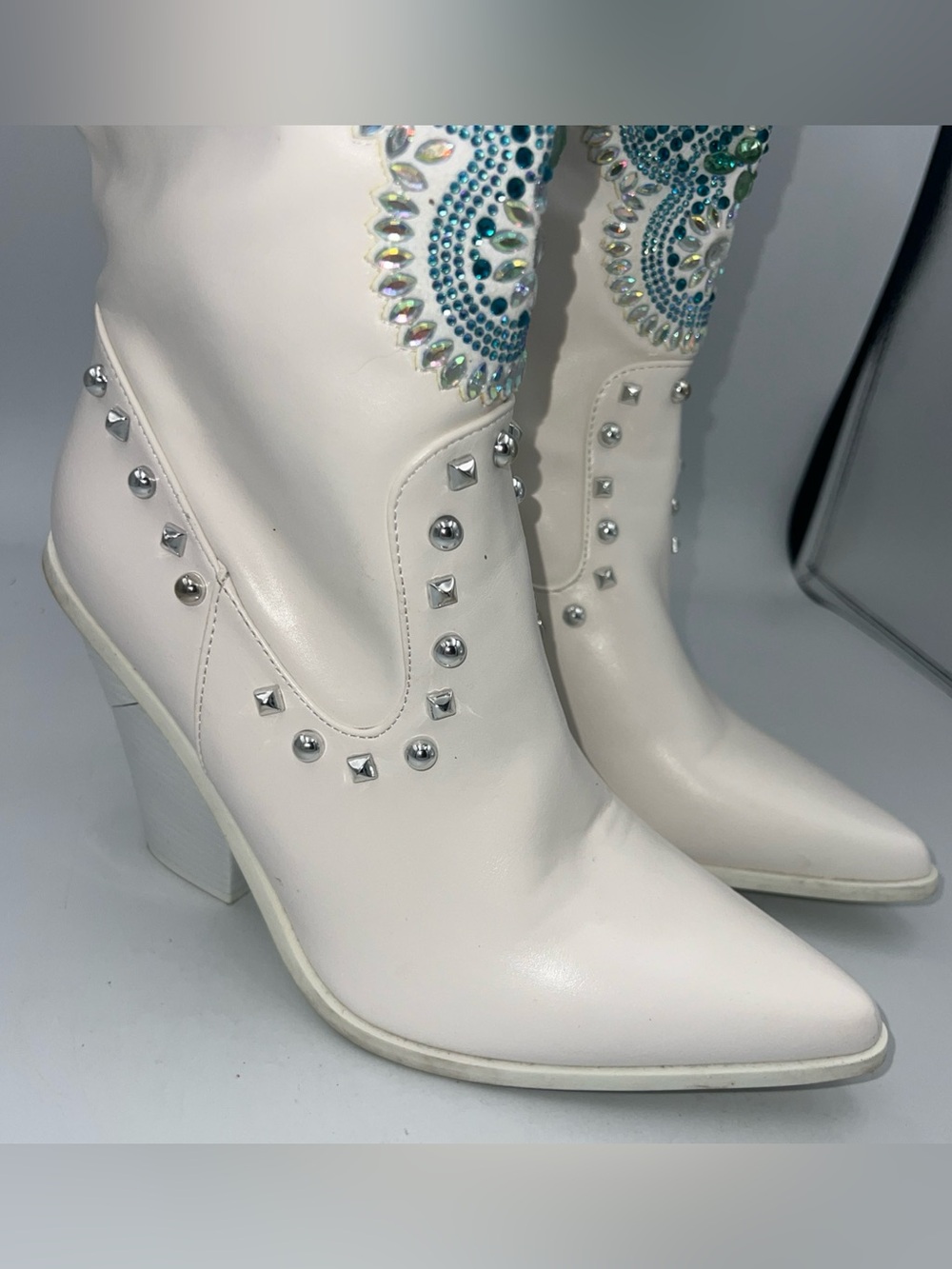 Azalea Wang Axelbeat Western Knee High Boots Faux Leather W/Rhinestones Size 8.5 - Picture 6 of 12